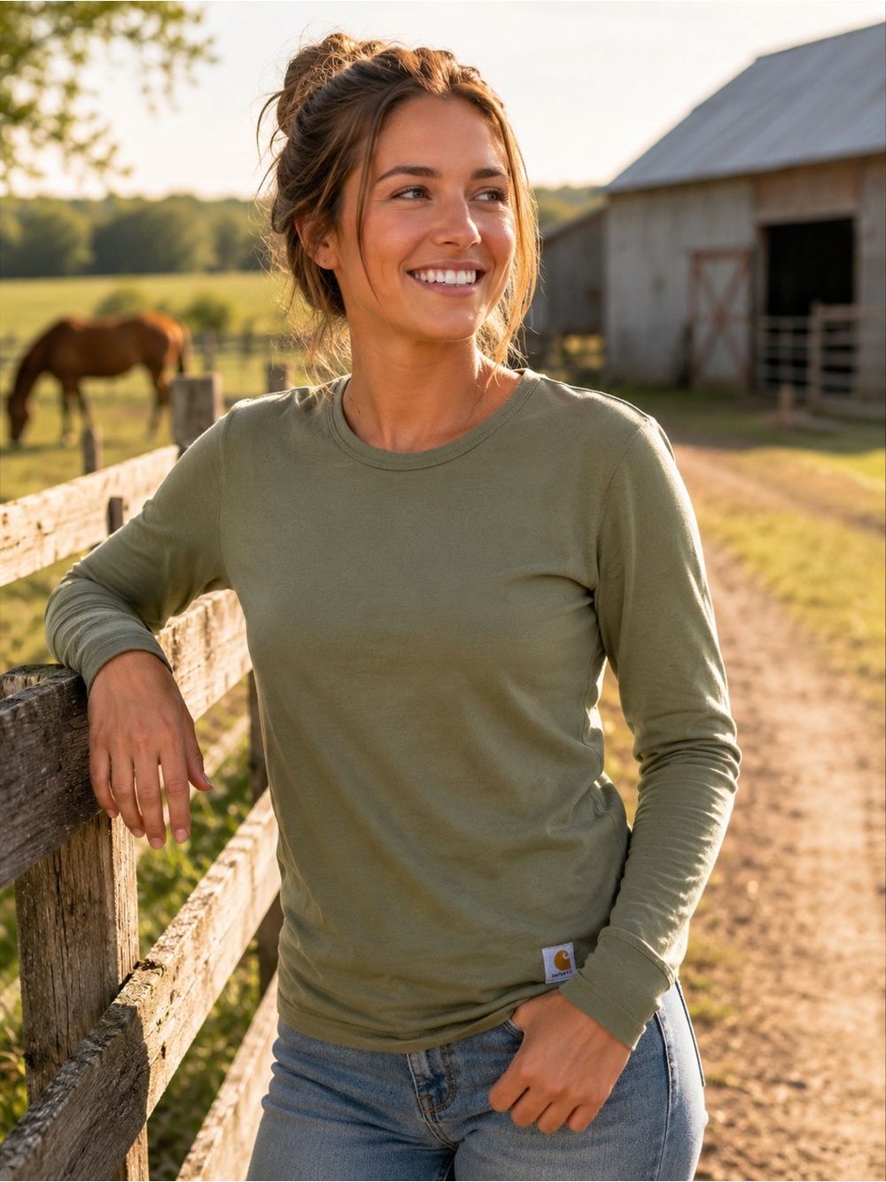Carhartt Olive Green Long Sleeve Shirt - Picture 1 of 5